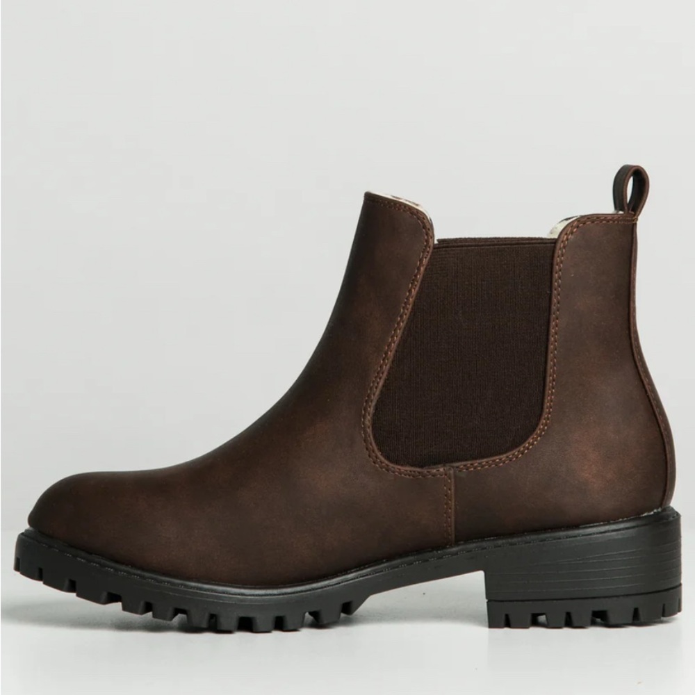 Dark Brown Ankle Boots with Elastic Panels and Chunky Heel